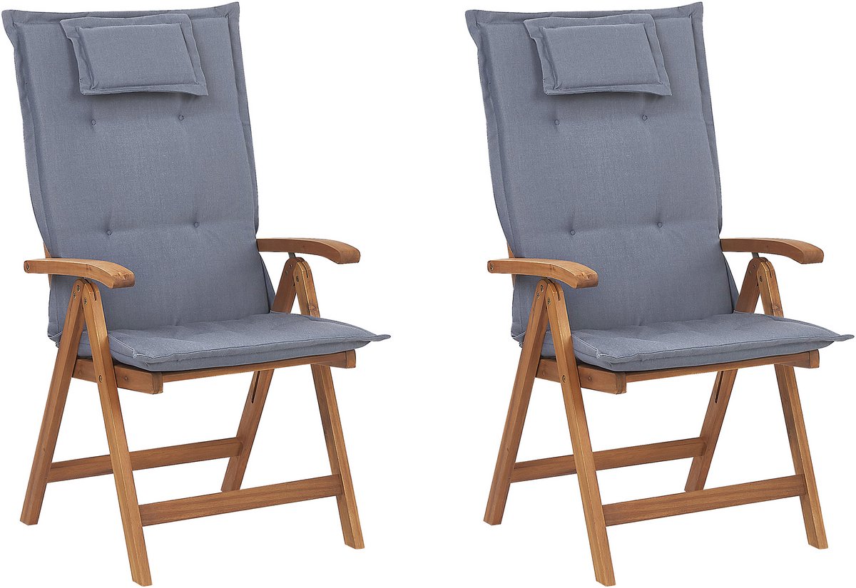 BELIANI JAVA - Tuinstoel set van 2 - Lichte houtkleur/Blauw - Acaciahout