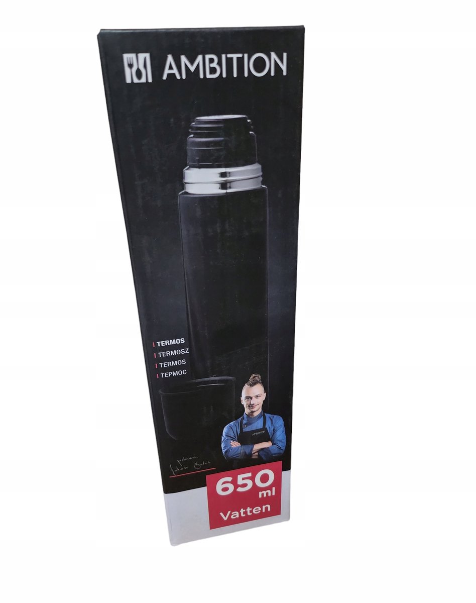 Ambition Vatten Thermos 650ml - Zwart, RVS, Lekvrij
