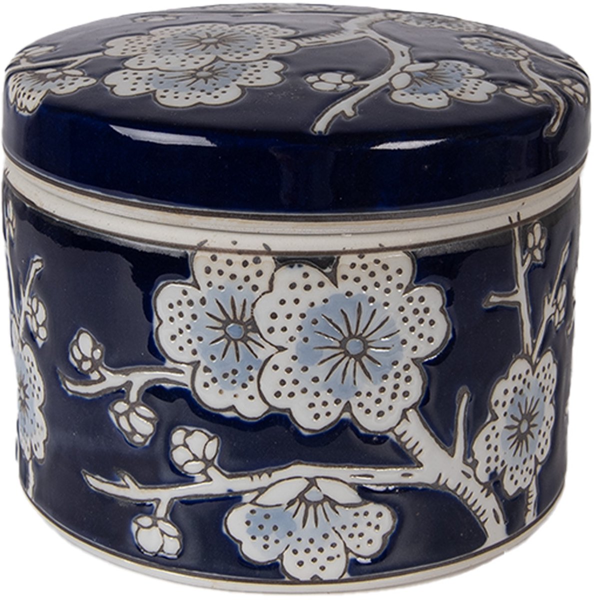 Clayre & Eef Sieradendoos Ø 12x10 cm Blauw Keramiek