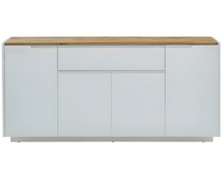 Vente-unique Buffetkast AMANI - 4 deuren en 1 lade - Witgelakt MDF - Kleuren: wit en eiken