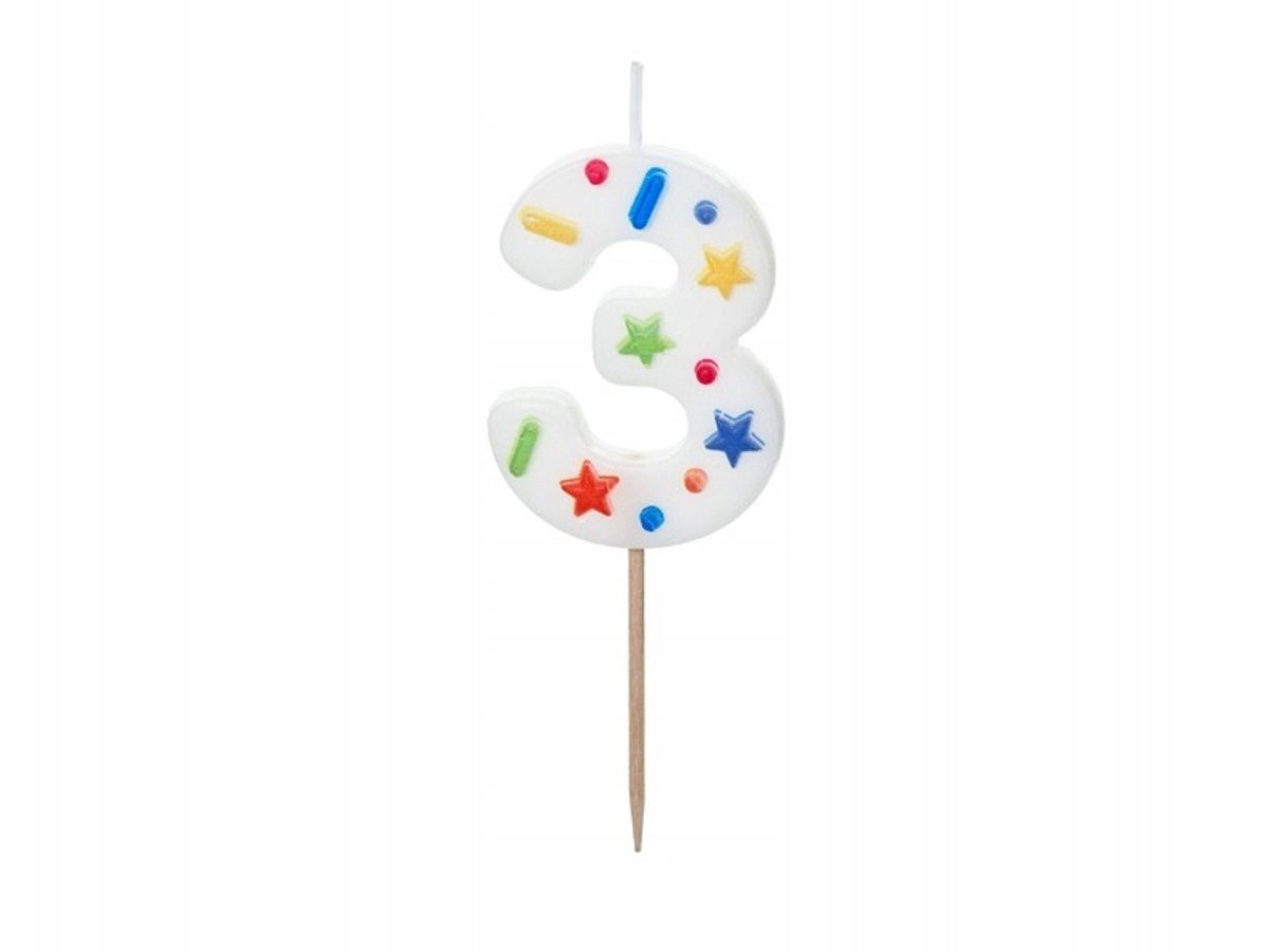 Verjaardag Kaars Cijfer 3 Confetti Wit