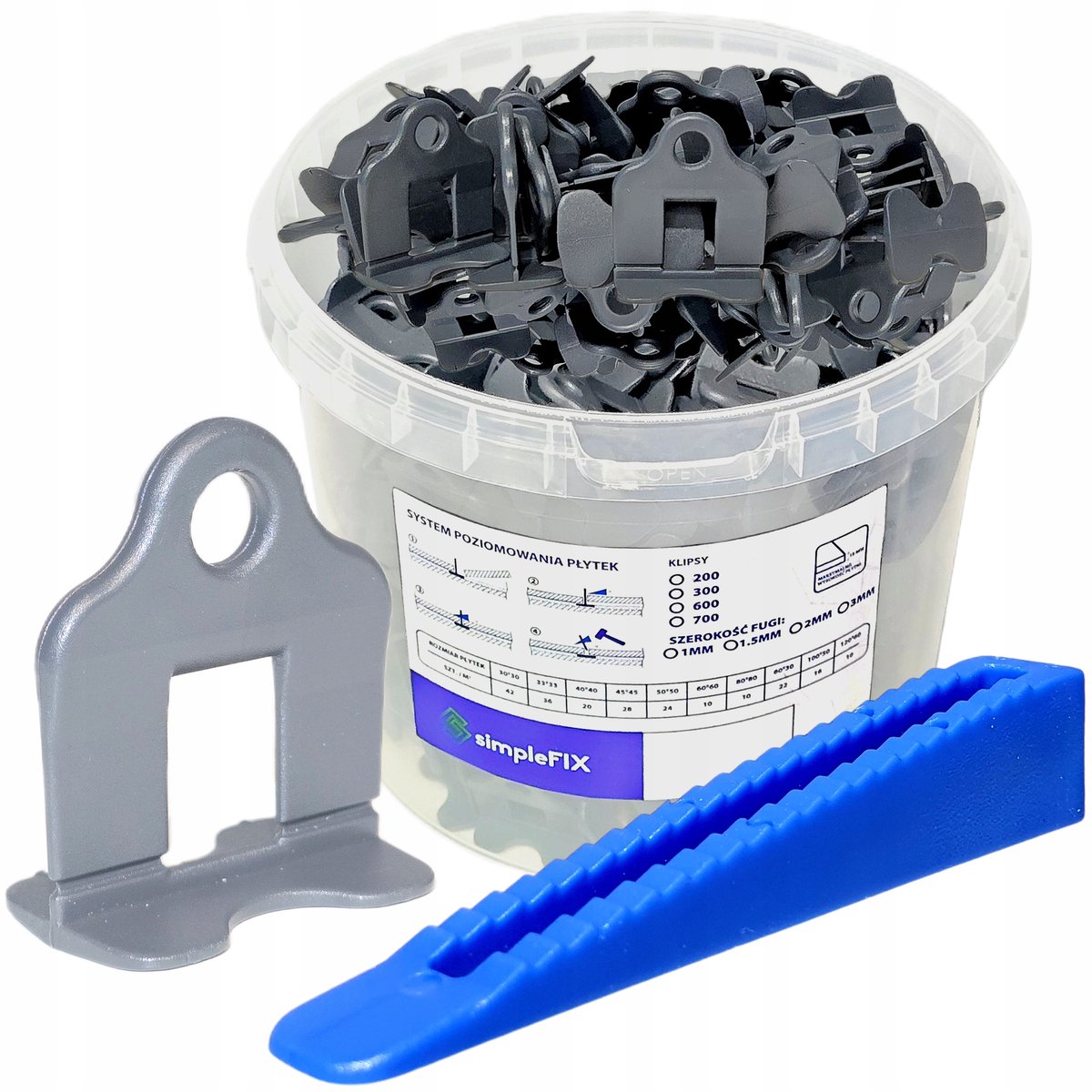 Simplefix Tegelnivelleringssysteem: 500 clips + 100 wiggen (1,5 mm)