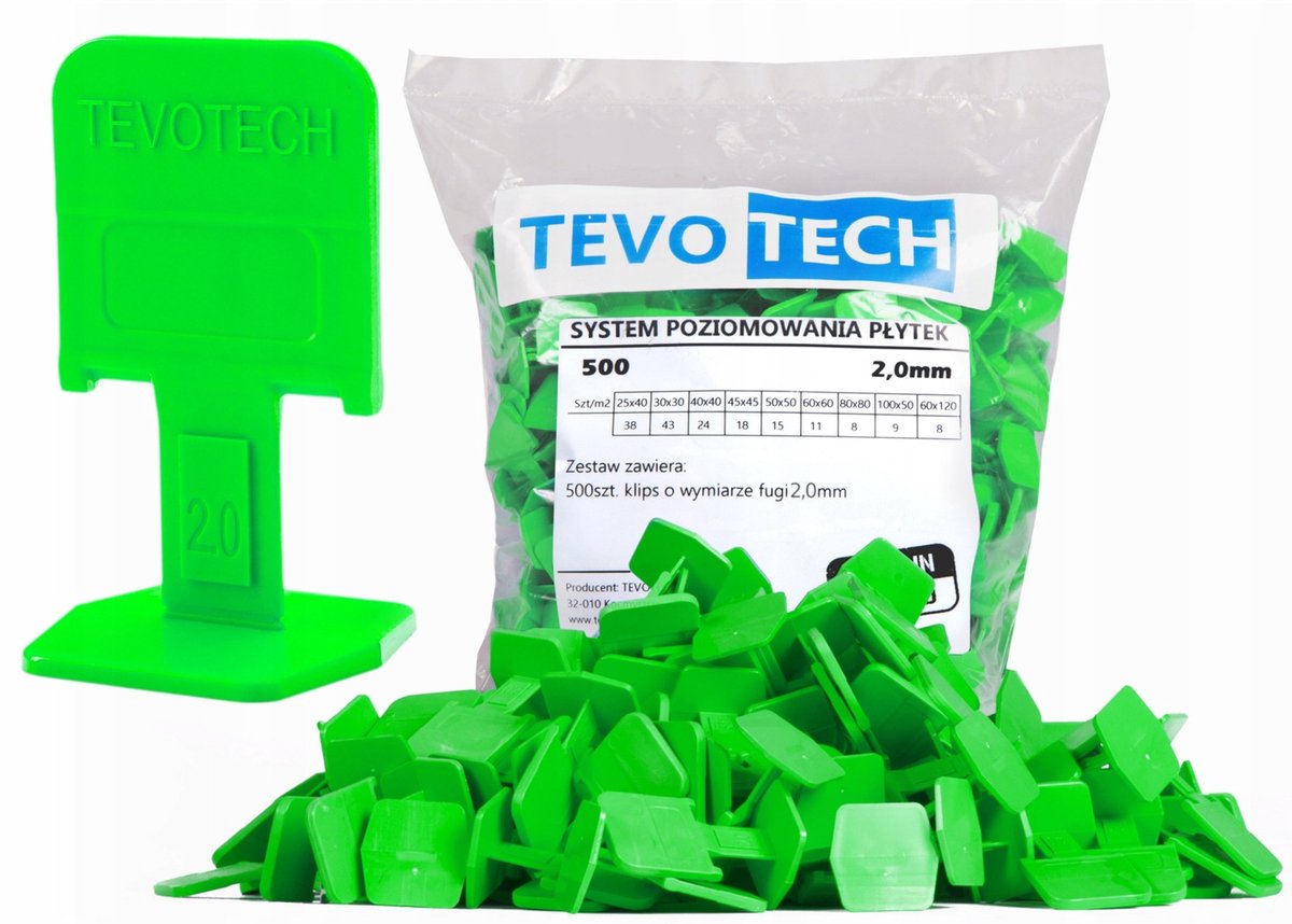 TEVOTECH Tegel nivelleersysteem clips 1000 stuks 2mm voeg