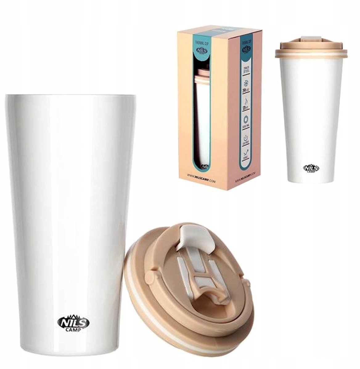 Nils Camp NCB18 Thermosbeker 450ML - Wit, RVS, Warm & Koud
