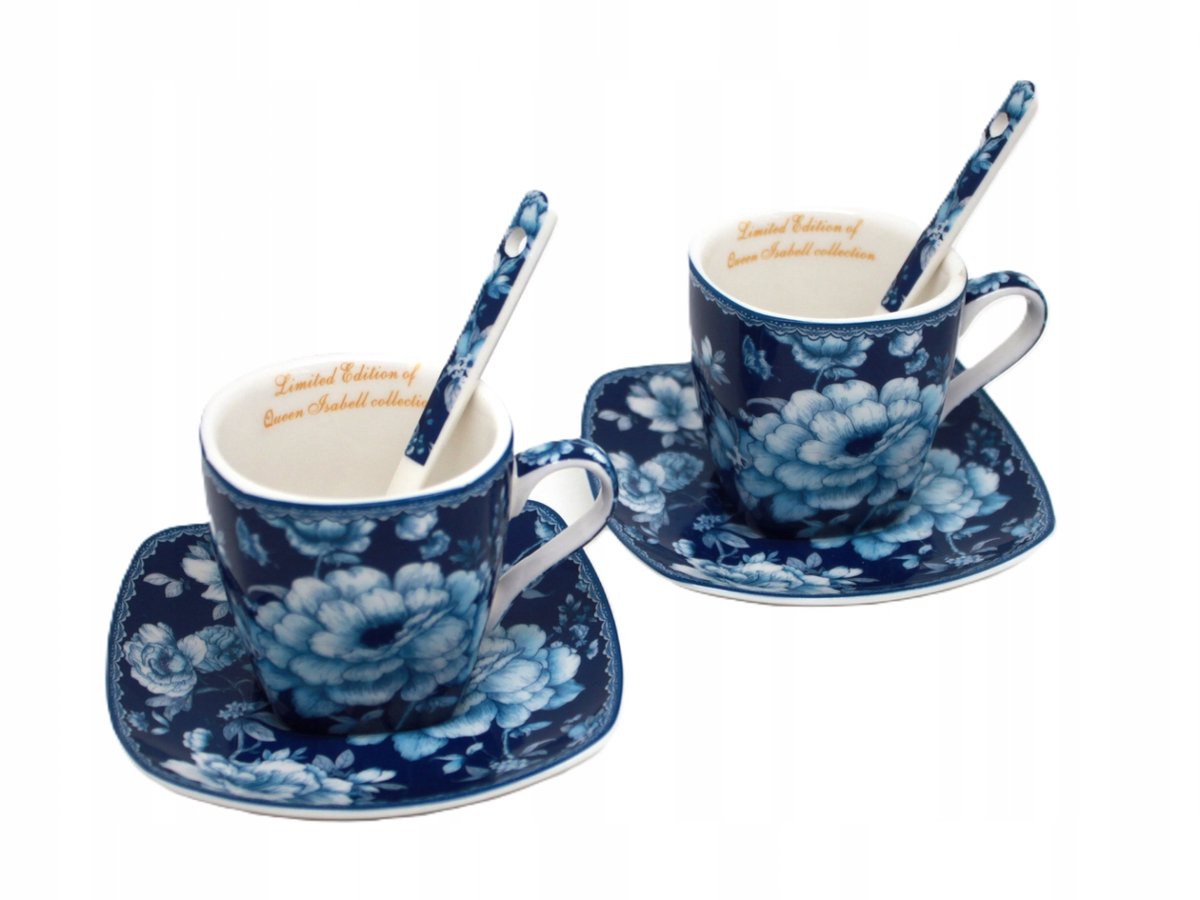 Queen Isabell Espresso Kopjes Blauw Rose Collectie - 2 stuks, 80ml