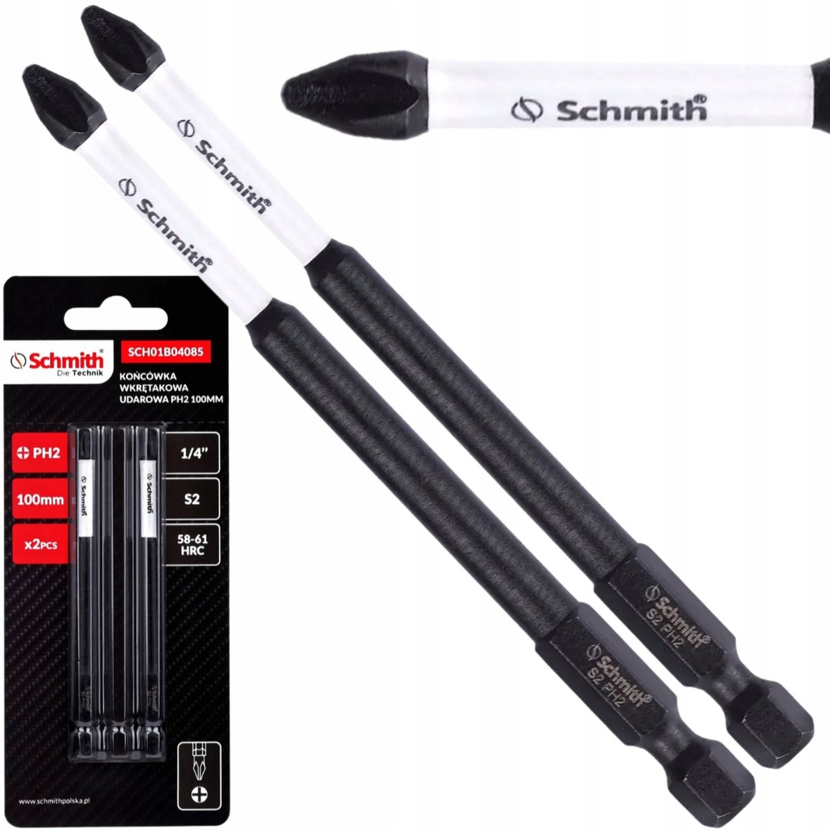 Schmith Slagmoerbits PH2 100mm 1/4" 2 Stuks