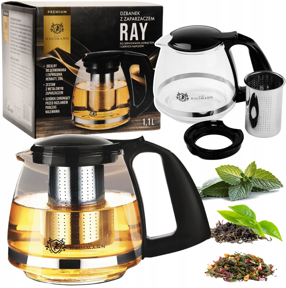 Glazen theepot 1100ml met filter, hittebestendig, voor thee en koffie