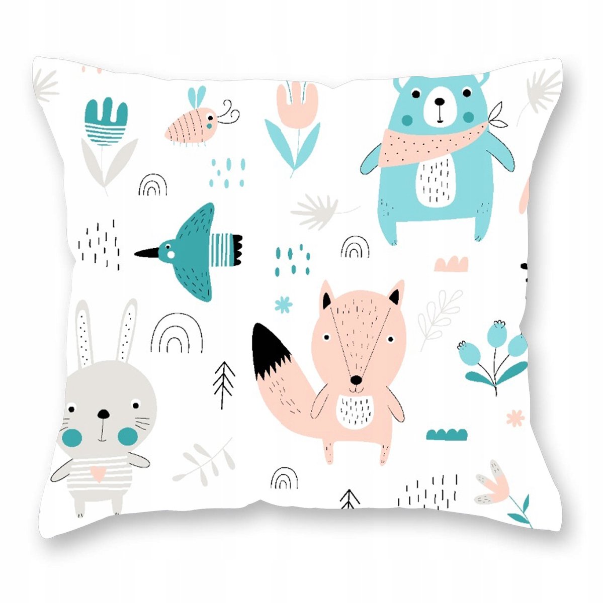 Kinderkussensloop 40x40 cm katoen wit met dierenprint