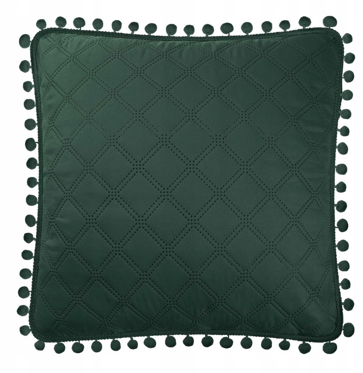 Decoratieve Kussenhoes 45x45cm - Met Pompons - Flesgroen