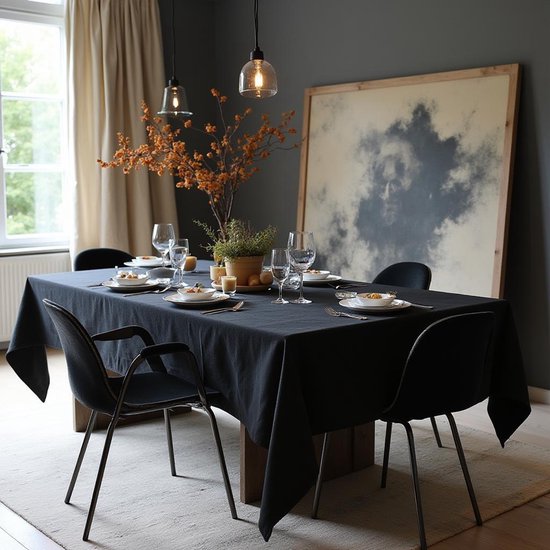 Nappe damassée Noir 150 x 350 (Qualité hôtelière : 250 gr/ m2) - 100% coton