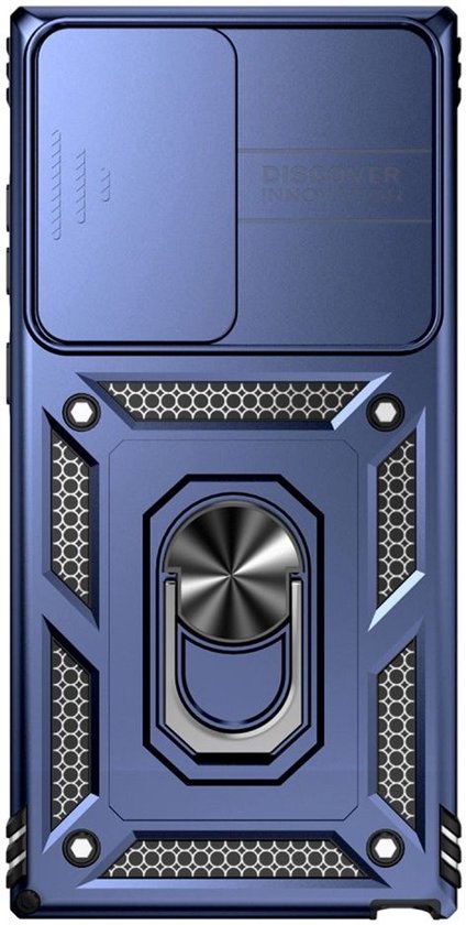 Samsung Galaxy S23 Ultra Case Camera Slider and Kickstand Ring Blauw