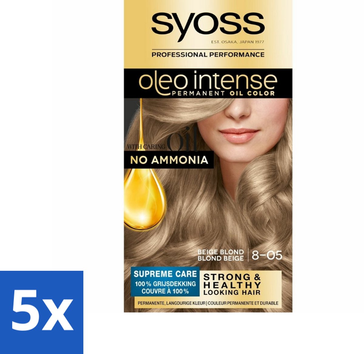 5 x SYOSS - Oleo Intense 8-05 Beige Blond - Haarverf - Zonder Ammoniak - Grijsdekking - Langdurige Kleur - Voordeelverpakking - 5 stuks