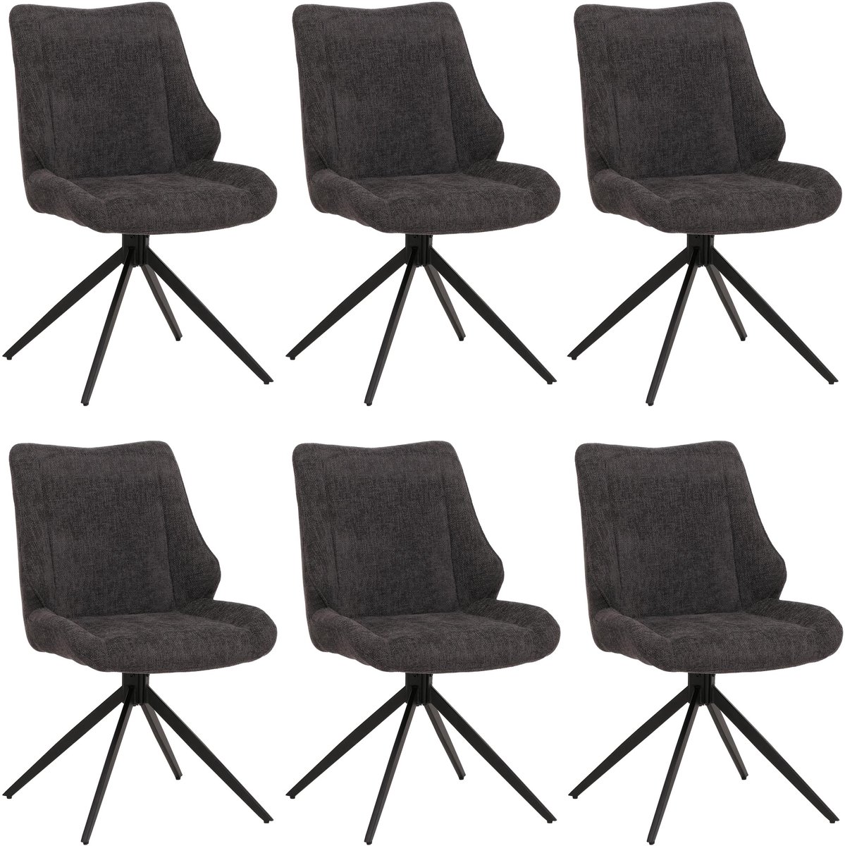 Set van 6 eetkamerstoelen MCW-O48, keukenstoel, draaibaar met Auto-Return, stof/textiel chenille (320 g/m²) Oeko-Tex ~ grijs