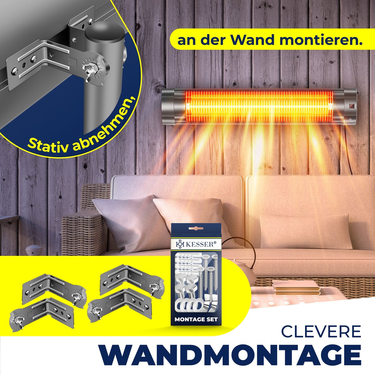 KESSER Terrasverwarmer Elektrisch 2500 W Staand - Infrarood Heater voor Buiten, Hoogte Verstelbaar, met Afstandsbediening en Hoes - Antraciet – foto 5