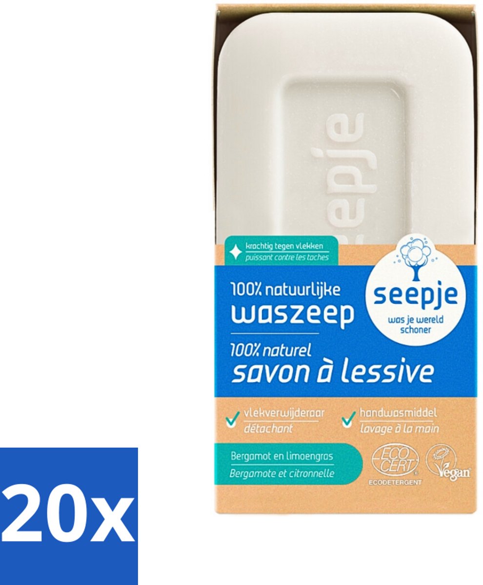 20 x Seepje - Waszeep - Handgemaakt & Natuurlijke Ingrediënten - Blok - 120 gr - Natuurlijke Wasmiddelen - Waszeep Blok - Vlekverwijderaar - Vegan Wasmiddel - Duurzame Wasmiddelen