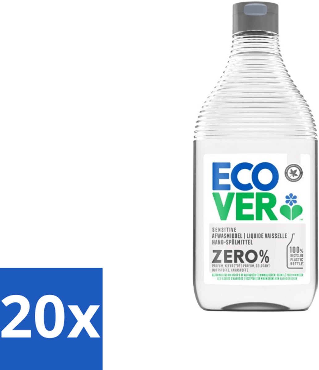 20 x Ecover - Afwasmiddel ZERO - Parfumvrij - 450 ml - Afwasmiddel Zero - Parfumvrij Afwasmiddel - Hypoallergeen Afwasmiddel - Gevoelige Huid - Eczeem