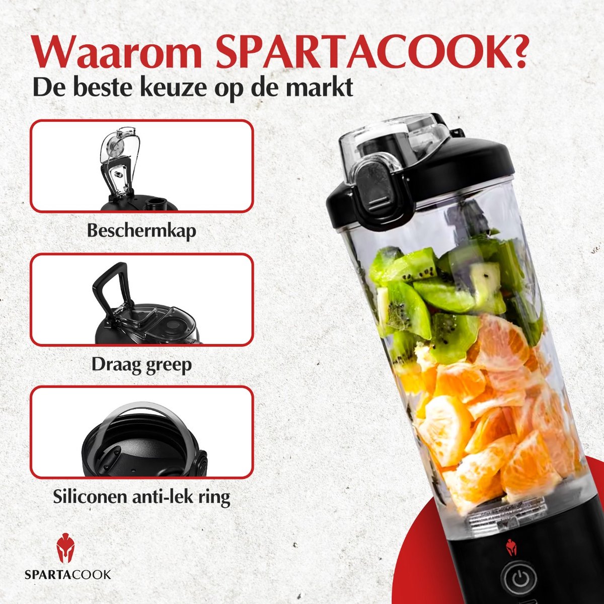 Spartacook Mini Blender 600 ml - Draagbare Blender - USB Oplaadbaar - Voor Smoothies & Shakes – foto 7