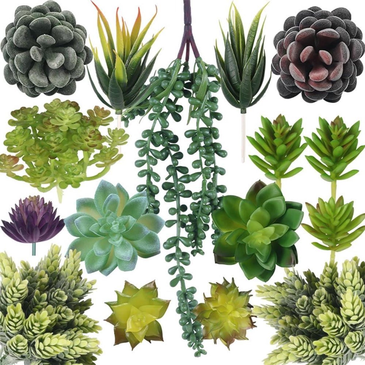 Allecto Plus - Kunstmatig Succulent Model Flocked Groene Textuur - Set van 16 Stuks - DIY Home Office Party Decoratie