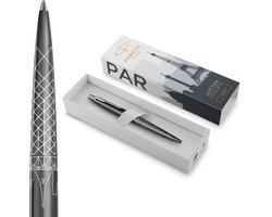Parker Jotter balpen | Special Edition | Paris Grey met verchroomd detail | Medium penpunt | Blauwe inkt | Geschenkverpakking