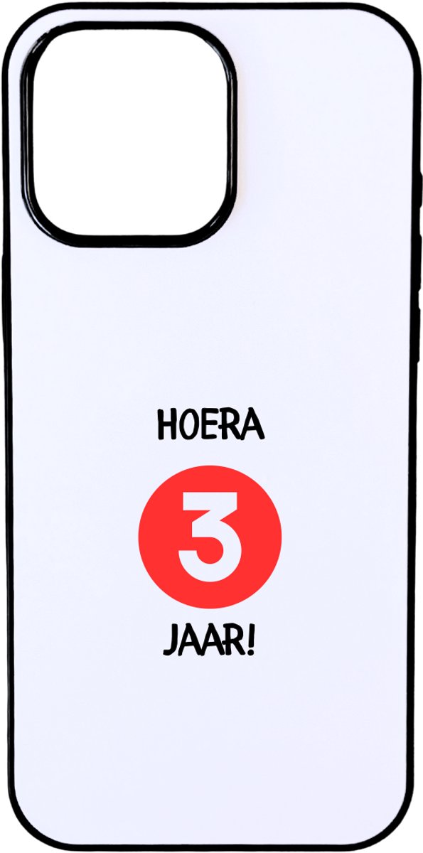 Hacebo® - Hoera 3 jaar telefoonhoesje - Verjaardag - Jarigen - telefoonhoesjes - Verjaardagscadeau - peuter - Happy birthday - hoesje geschikt voor iPhone 16 Pro Max