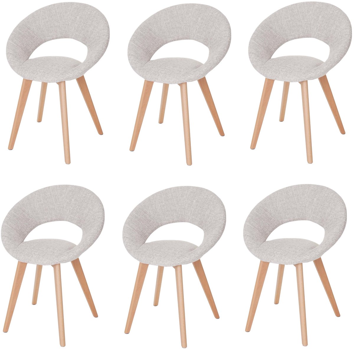 MCW Set van 6 eetkamerstoelen Palermo III, keukenstoel, retro jaren 50 ontwerp ~ textiel, crème/grijs