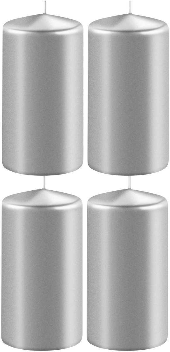 Enlightening Candles Cilinder stompkaars - 4x - zilver - D6 x H10 cm - 36 branduren - Dikke kaarsen - Voor kandelaar of plateau