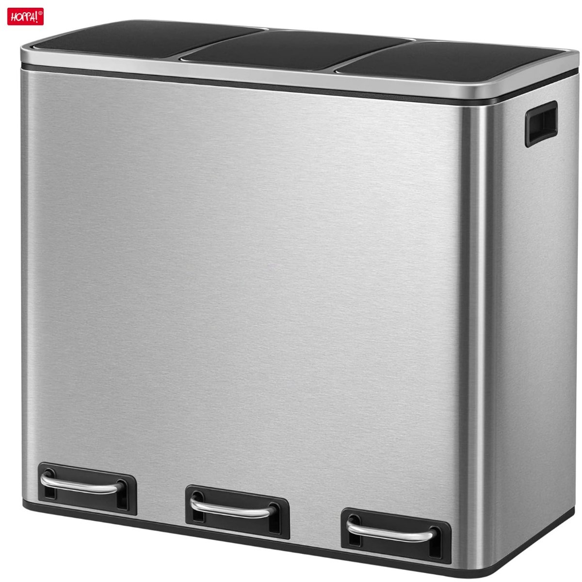 Hoppa! - Driedubbele afvalbak - 3x 18 liter - zilver - RVS