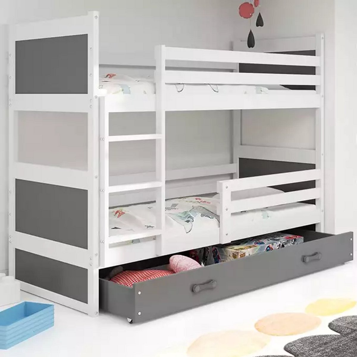 BMS RICO - Bunk Bed - 90x200 cm - Jeugd - Wit/Graphiet
