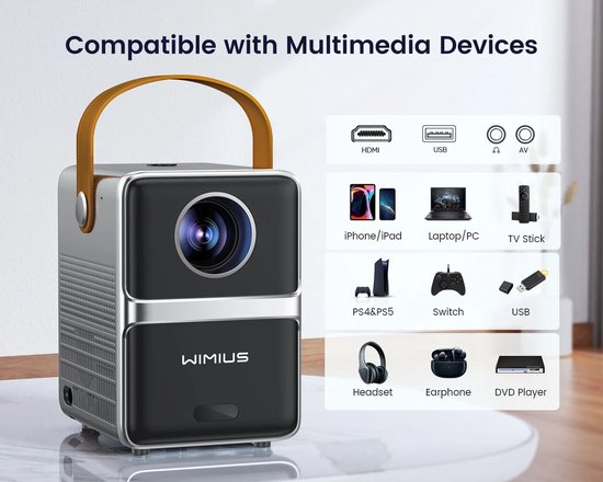 Projector - Buitenbioscoopprojector - Mini Projector Full HD 1080P 18000 Lumen Elektrische Focus 5G WiFi Bluetooth Draagbaar Voor Home Cinema