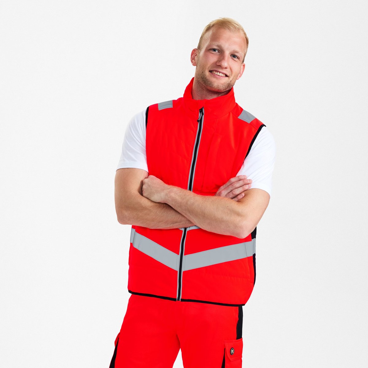 Engel Safety gewatteerd bodywarmer 5159-158 - Hi-vis Red / Black - XS