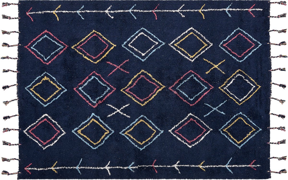 Beliani CORUM - Laagpolig vloerkleed - Zwart - 140 x 200 cm - Katoen