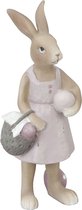 Clayre & Eef Beeld  Konijn 6x5x14 cm Bruin Roze Kunststof Woonaccessoires beeld decoratie  Decoratieve Accessoires