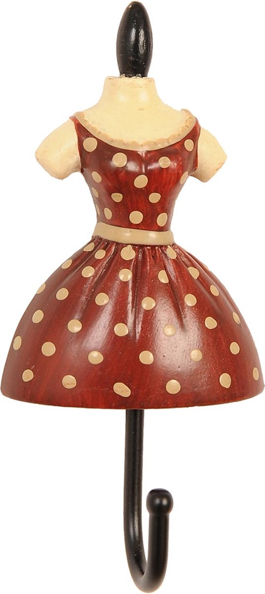 Clayre & Eef Wandhaak 5*3*10 cm Rood Kunststof Ijzer Stippen Kapstok Wandkapstok Jashaak