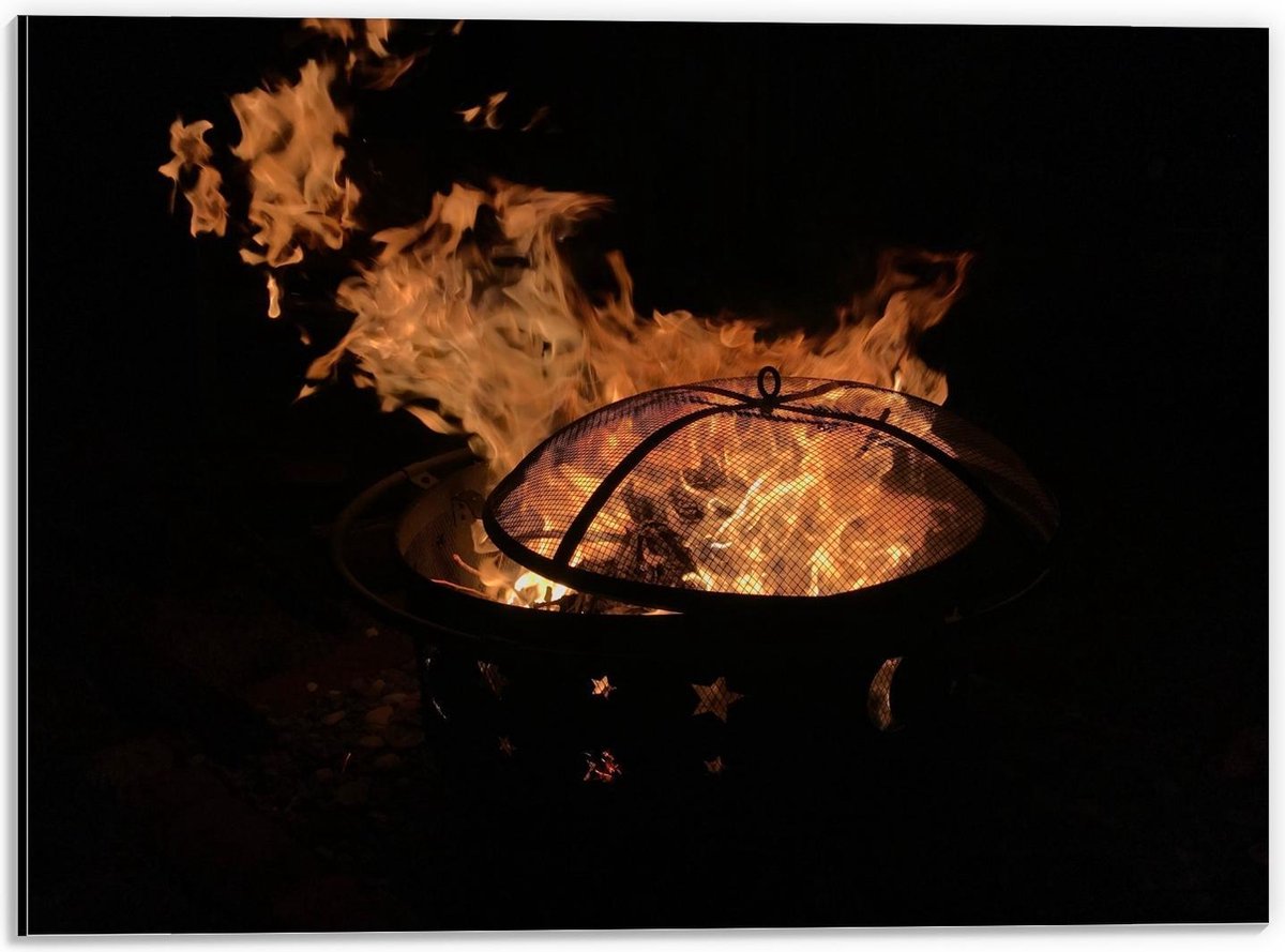 Dibond - Vuurkorf - 40x30cm Foto op Aluminium (Wanddecoratie van metaal)