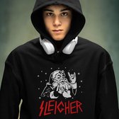 Zwarte Foute Kerst Hoodie Premium - Sleigher Kerstman - Maat L - Kerstkleding voor dames & heren