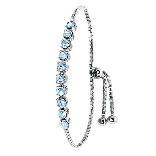 Lucardi Dames Armband kristal aqua - Echt Zilver - Armband - Cadeau - Moederdag - 25 cm - Zilverkleurig
