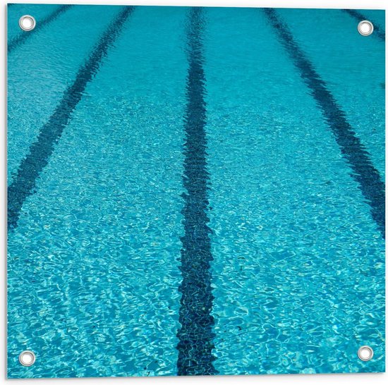 Tuinposter – Blauwe Zwembadstrepen - 50x50cm Foto op Tuinposter  (wanddecoratie voor buiten en binnen)