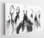 Onlinecanvas - Schilderij - Collage Art Sketch Beautiful Young Woman In Dress Art Horizontal Horizontal - Multicolor - 75 X 115 Cm