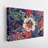 Onlinecanvas - Schilderij - Seamless Pattern With Folk Flowers Art Horizontal Horizontal - Multicolor - 60 X 80 Cm