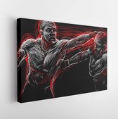 Two fighting man aggressive Fight graphic illustration on black background - Modern Art Canvas  - Horizontal - 466491152 - 80*60 Horizontal