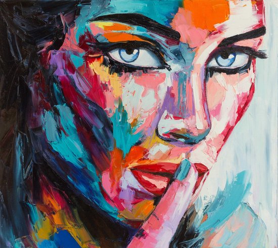 Peinture à l'huile sur toile de la série émotions colorées, un portrait  de femme