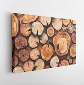 Wooden natural sawn logs as background, top view, flat lay  - Modern Art Canvas  - Horizontal - 687345520 - 50*40 Horizontal