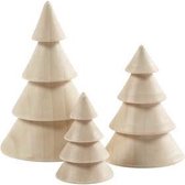 Kerstbomen van hout, h: 5+7,5+10 cm, d: 3,5+5,4+6,7 cm, Keizerin boom, 3stuks