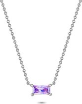 Twice As Nice Halsketting in zilver, baguette zirkonia, amethyst kleur, 5 mm  40 cm+5 cm