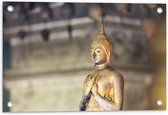 Tuinposter – Boeddha Beeld Goud - 60x40cm Foto op Tuinposter  (wanddecoratie voor buiten en binnen)