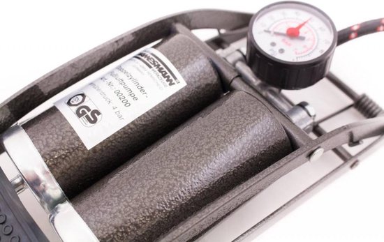 Bruder Mannesmann Voetpomp - grijs - 4 bar - 2 cilinders - manometer - 3 opzetstukken — afbeelding 4