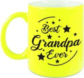 Best Grandpa Ever cadeau koffiemok / theebeker neon geel 330 ml