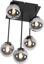 QAZQA athens - Landelijke Plafondlamp - 5 lichts - L 255 mm - Zwart -  Woonkamer | Slaapkamer | Keuken