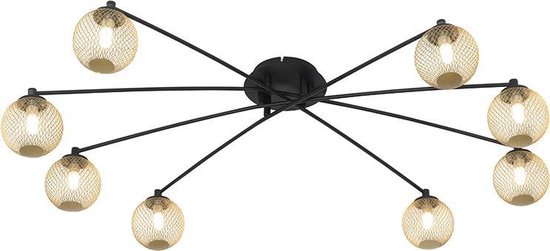 QAZQA athens - Moderne Plafondlamp - 8 lichts - L 1000 mm - Zwart Goud - Woonkamer | Slaapkamer | Keuken