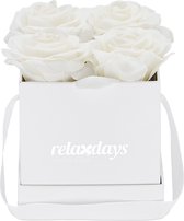 Relaxdays flowerbox 4 rozen  - rozenbox valentijn - giftbox - kunstbloemen - decoratie - wit